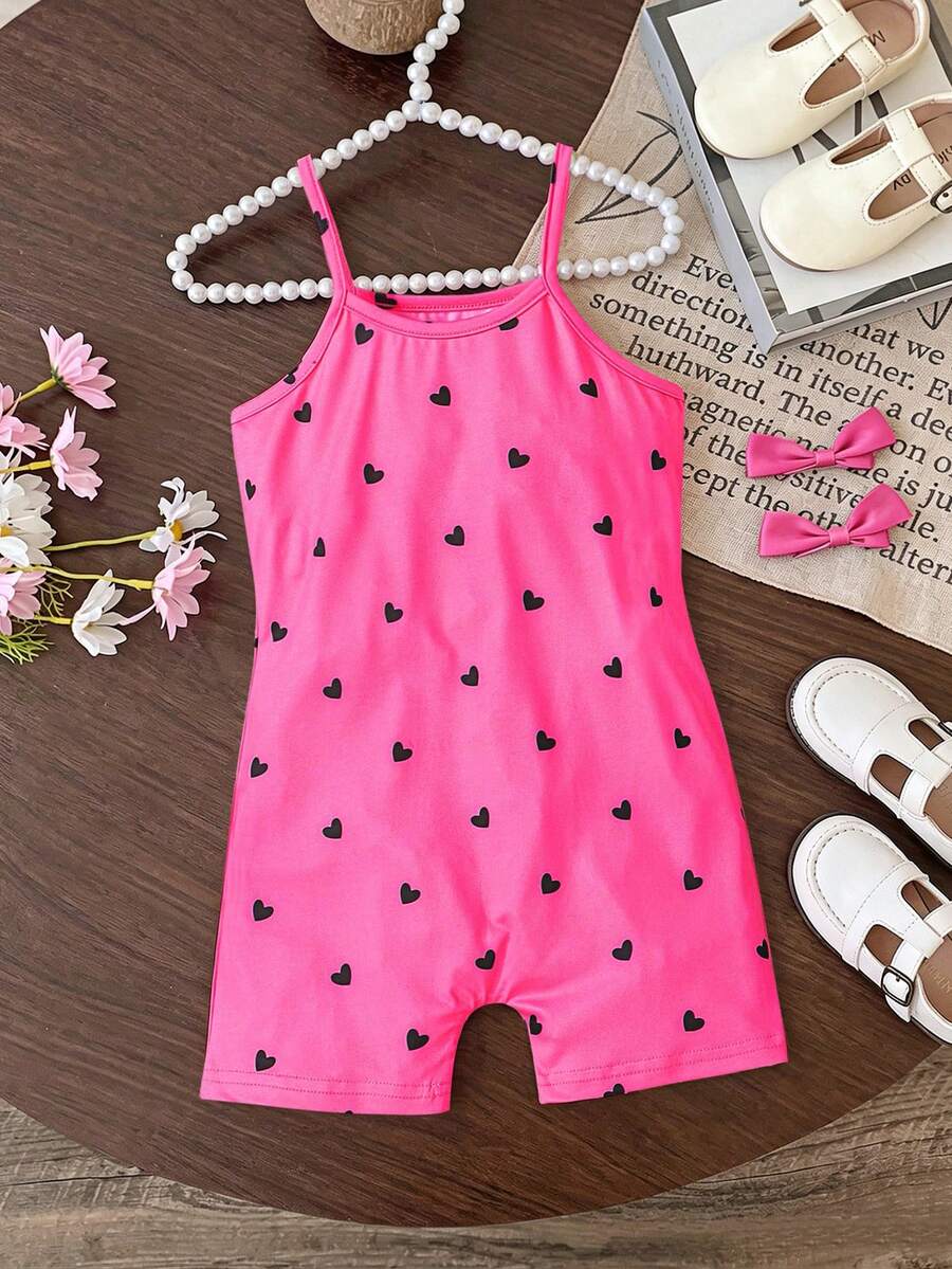 SHEIN Jumpsuit bé gái Tim Giải trí - Màu Hồng Tươi - Xem 1