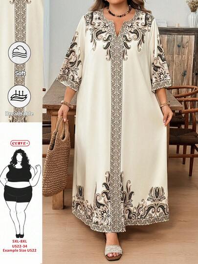 SHEIN CURVE+ Đầm dự tiệc cỡ lớn in họa tiết Paisley, kiểu dáng thường ngày, thích hợp cho kỳ nghỉ.