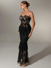 Nuvra Áo ren không dây thoải mái, gợi cảm dành cho nữ - màu đen - Xem 4