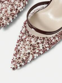 CUCCOO HITCHD Sandal Hak Tinggi Wanita Motif Bunga Elegan untuk Pesta Natal - Burgundy - View 10