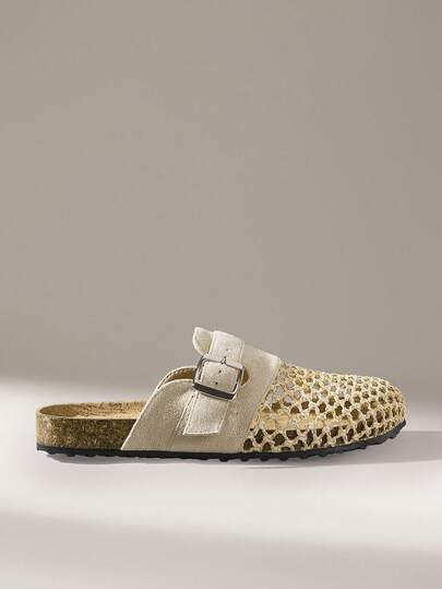 Solecia Giày nữ mùa xuân hè mới, trang trí khóa cài, mũi tròn, gót xỏ, thoải mái và đơn giản, giày bệt nữ đi nghỉ mát, không thể thiếu cho việc đi làm, phong cách thường ngày và đa năng.