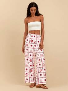 Travachic Pantalones anchos de uso versátil y casual con estampado total para uso diario de mujer - Multicolor - Ver 4