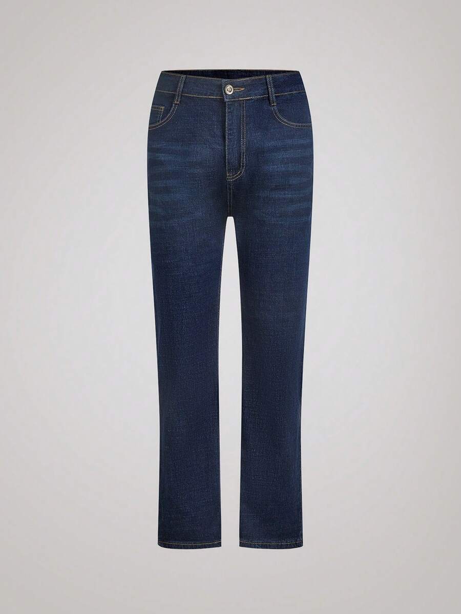 Officeau Men's Stretch Slim Straight Leg Business Casual Jeans, Slant Pocket Design, Versatile For Daily Wear - Blue - View 1