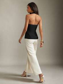 Hauture Sexy Summer Office Solid Flaps Detail Fitted Backless Vest Top - Black - View 7