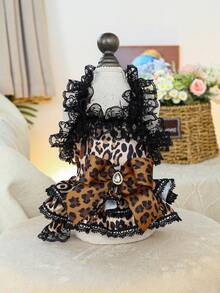 PETSIN 1pc Pet Fashion Leopard Pattern Puff Skirt Lace Ruffle Princess Style Strap Skirt, Cat And Dog Universal Clothes - leopard print - View 10