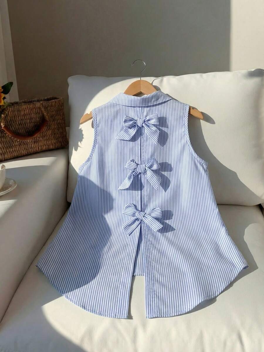 Niña preadolescente Top de manga corta de encaje tejido de unicolor elegante y grácil para primavera/verano - Blanco - Ver 1