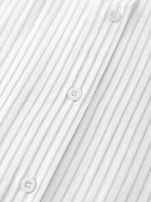 SHEIN Franclia 复古条纹短袖衬衫，夏季通勤时尚之选 - 白色 - 查看 5
