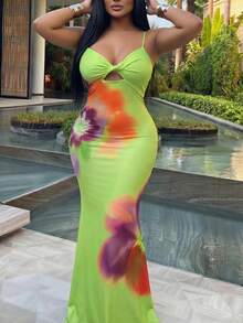 Slaydiva Đầm Slayr Plus Size họa tiết nhiệt đới xoắn phía trước dành cho nữ, đầm hè cho phái nữ, đầm Talk cho nữ, đầm Y2K, đầm Wow, thời trang nữ, trang phục hè cho nữ, đầm nữ, đầm hai mảnh mùa hè cho nữ. - màu xanh lá - Xem 4