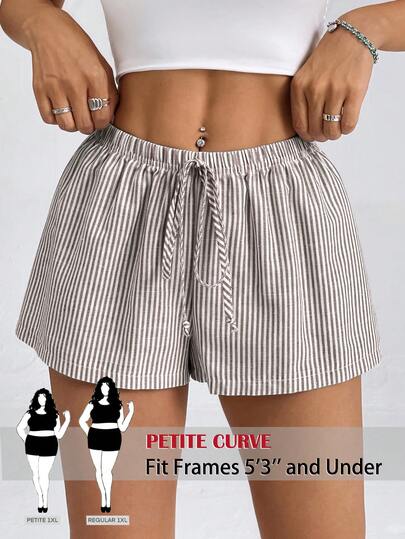 SHEIN PETITE CURVE CURVE New Plus Size Women's Petite Girls Women Striped Drawstring Waist Casual Shorts, Suitable For Daily Commute, Simple Fashionable Leggings Casual Daily Wear, Simple Fashionable, Leggings Casual Daily Wear,High-Waisted Makes You Look Slimmer And Your Legs Longer, Suitable For Petite Women.High-Waisted Makes You Look Slimmer And Your Legs Longer, Suitable For Petite Women.Suitable For All Seasons And Occasion,Suitable For Petite Girls& Women, Summer Stockings And Leggings Summer Summer Stockings And Leggings Summer Outfits Summer Holiday Outfits Long Summer Short  For Women Spring Outfit Elegant Short ,Casual Short , High-Waisted Slimming For Summer,Elegant Women's Ceremony Pants ,Elegant Pants For Ladies, Vacation Outfits Women,Holiday Outfits For Women,Summer Holiday Outfits,Summer Vacation Outfits,Casual Short  For Women ,Sexy Short  For Women