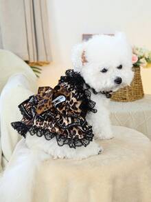PETSIN 1pc Pet Fashion Leopard Pattern Puff Skirt Lace Ruffle Princess Style Strap Skirt, Cat And Dog Universal Clothes - leopard print - View 7