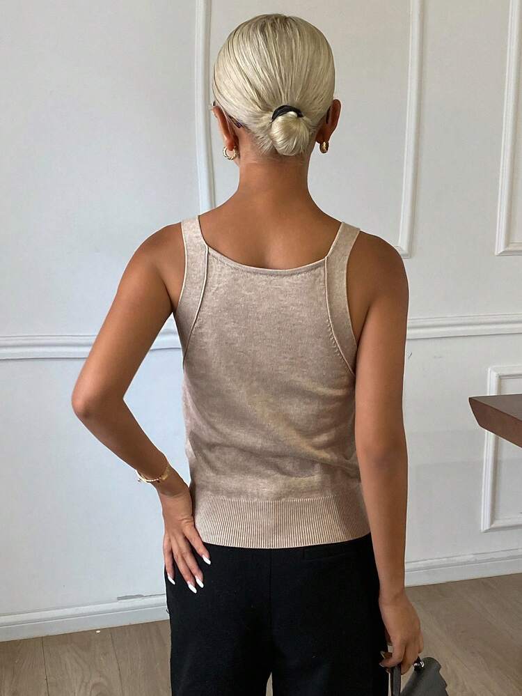 Women's Solid Color Camisole V-Neck Sleeveless Elegant Summer Thin Knit Tank Top