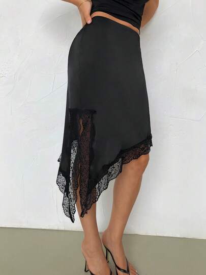 Firerie Chân váy ren xẻ tà bất đối xứng thanh lịch, lãng mạn dành cho nữ, đa năng cho đi làm, hẹn hò, dự tiệc, lễ hội âm nhạc, kỳ nghỉ biển, mùa xuân/hè.