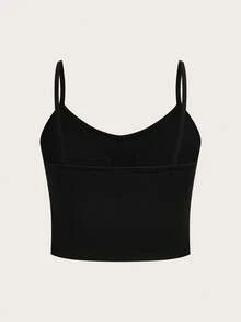 SHEIN EZwear 2件套休闲简约黑色和卡其色大码女式背心，带胸垫 - 彩色 - 查看 6