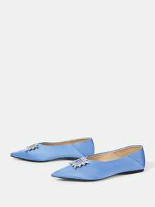 CUCCOO HITCHD Zapatos de mujer elegantes, de suela blanda, con puntera puntiaguda, escote bajo, hebilla cuadrada con rhinestones, suela plana, cómodos y versátiles de color azul - Azul - Ver 9