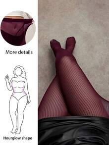 Hourglow Medias transparentes de cintura alta elástica de unicolor para tallas grandes - Burdeos - Ver 1