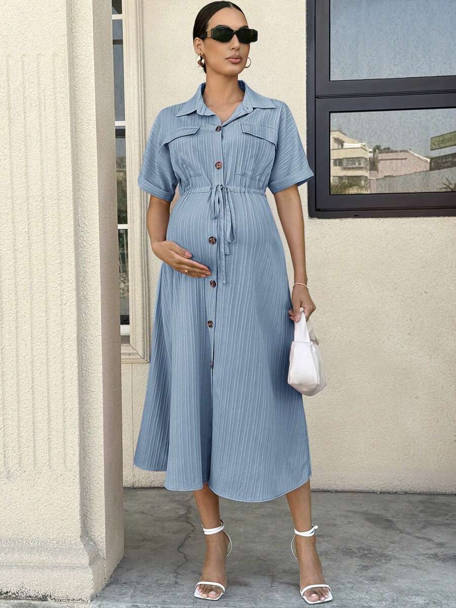 MaterniWear 孕婦蝙蝠袖抽繩腰身襯衫洋裝 女款休閒 Zanea 洋裝 Yisikado 洋裝 商務休閒女裝 春季女裝 夏季端莊女裝 2025 女裝 典雅洋裝 新款女裝 休閒動物園穿搭女裝 - 淺藍色 - 查看 1