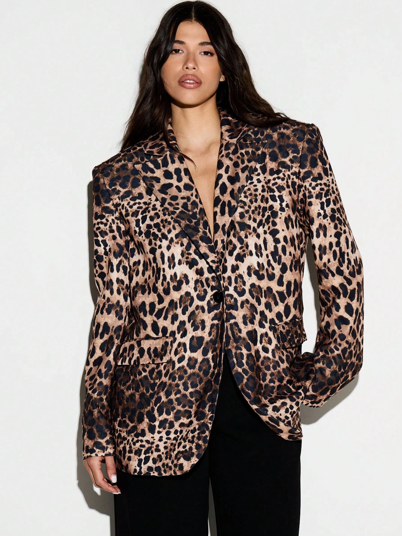 KIZN Leopard Print Oversized Boxy Blazer