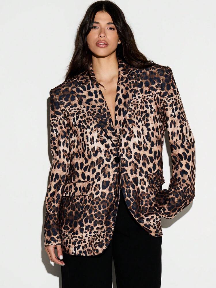 KIZN Leopard Print Oversized Boxy Blazer