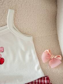 Emery Rose Kids Emery Rose Kids 女童夏季休闲樱桃印花吊带背心和格子短裤套装 - 紅白色 - 查看 8