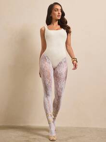 Silquee Quần legging thể thao ren xuyên thấu gợi cảm dành cho nữ - trắng - Xem 5
