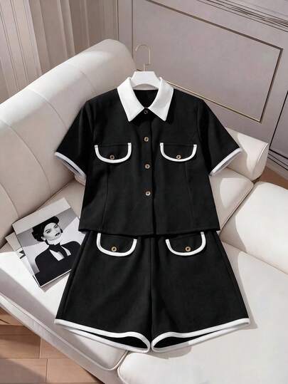 女童（加大码）休闲衬衫+短裤套装（2件套），适合女孩日常户外休闲穿着