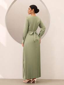 Graceveil Women's Long Elegant Waist Pleated Dress - Green - View 5