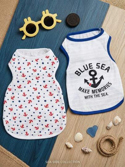 PETSIN Pet Spring New Dog Clothes Animal Supplies Pet Clothing Dog Tank Top Cat T-Shirt Teddy Outfits Small Animal Attire Casual Cool Tank Top Dog Clothes Cat Clothes Two-Season Spring & Summer New Tank Top