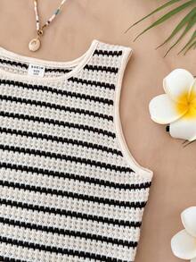 Tops sin mangas de cuello redondo holgados, casuales y cómodos con rayas para niñas preadolescentes, versátiles para el verano, ir y venir, vacaciones en la playa y ropa de estar en casa - Multicolor - Ver 7
