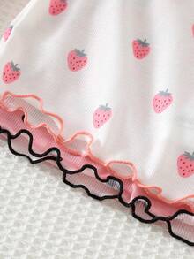 Cozy Pixies Bộ đồ ngủ dài tay cổ tròn viền bèo nhún dễ thương cho bé gái gồm 4 món, họa tiết dâu tây và anh đào, mềm mại và thoải mái. - Nhiều màu - Xem 5