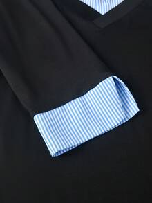 少女拼接条纹二合一衬衫 - 黑色 - 查看 4