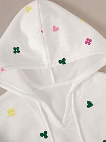 Resyla 女士休闲套头卫衣，秋季新品，时尚百搭设计，优雅彩色四叶草和心形图案，白色罗纹针织上衣 - 彩色 - 查看 3