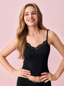 Bonmuse 3pcs Women Solid Color Lace Patchwork Bow Tie Casual Tops, Daily Wearfor Summer - Multicolor - View 10