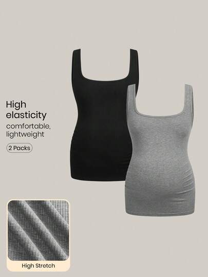 Modmama Áo tank top bầu cổ vuông phối màu tương phản, dáng ôm, thích hợp mặc mùa hè.