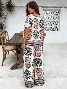 Breezaya Damen Große Größen Casual Lose Blume Muster Top + Damen Große Größen Casual Lose Blume Muster Hose - Verschiedenfarbig - Übersicht 2