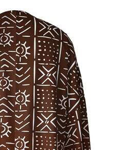 INAWLY Chaqueta larga de manga larga elegante de talla grande - Abrigo largo de poliéster versátil de moda, con estampado total, casual y holgado, apto para todas las estaciones - Marrón - Ver 6