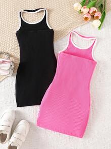 Đầm ôm sát hở lưng in chữ cho bé gái - Nhiều màu - Xem 2