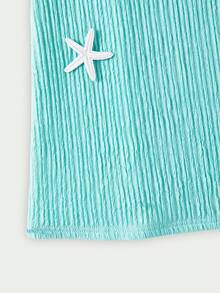 SHEIN Casuvi Kids Casuvi 女童休闲针织提花吊带连衣裙，宽松 A 字廓形，花卉装饰，适合春夏日常穿着。 - 薄荷藍 - 查看 6