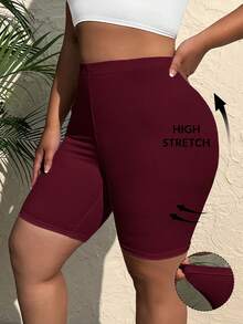SHEIN EZwear Plus Size Women Solid Color Casual Versatile Daily Wear Skinny Shorts - Burgundy - View 1