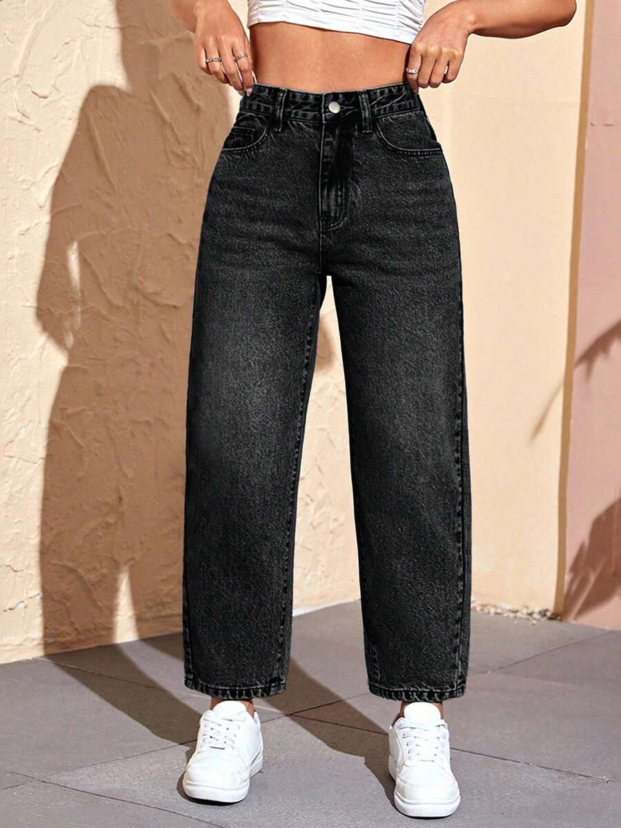 EMERY ROSE Quần jean denim không co giãn màu xanh đậm, kiểu dáng thường ngày, dành cho nữ, cỡ lớn. - màu đen - Xem 1