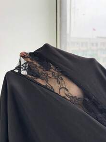 Coolane 女士黑色蕾丝侧边拼接沙滩度假性感腰部抽绳褶皱喇叭裤 - 黑色 - 查看 7