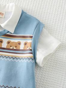 Cozy Pixies Bộ 3 món cho bé trai in hình động vật hoạt hình: áo polo cổ bẻ, áo ba lỗ và quần short cạp chun. - Màu xanh lam - Xem 4