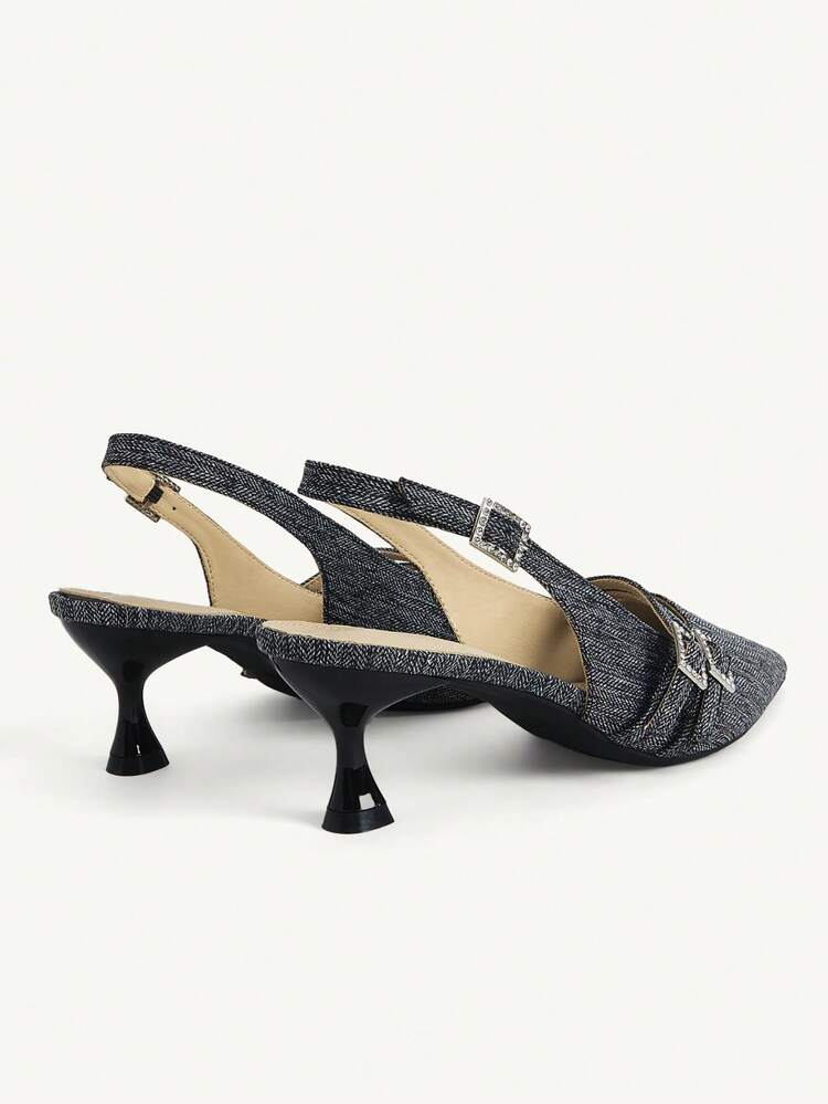 CUCCOO CHICEST Women Shoes Temperament Plaid Rhinestone Stiletto High Heels Pointed Slingback Buckle Women Commuter Banquet Shoes