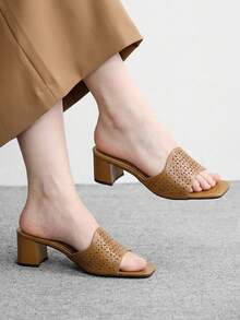 CUCCOO BIZCHIC Ladies Brown Hollow Upper High Heel Sandals, Square Toe Comfort High Heel Sandals Commuter Style Sandals Summer Shoes - Brown - View 1