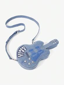 Viva Strut Ladies, Women Guitar Shape Shoulder Bag, Crossbody Bag, Fashionable, Funny, Personalized, Simple, Versatile, Street, Punk, Sweet And Cool Girls, Hot Girls, Y2k, Retro, Rivets, Music Festival - Blue - View 3