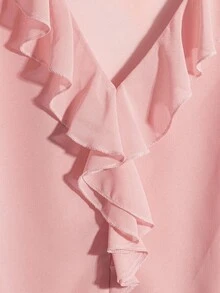 SHEIN Clasi Plus Size Solid Color Ruffle V-Neck Short Sleeve Shirt, Suitable For Summer Pink - Pink - View 4