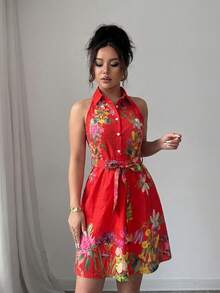 Women Short Dresses - Red - View 4
