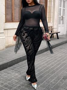 Hourglow Plus Size Women'S Velvet Sheer Tights, For Hourglass Body Shape, For Body Shape, For Summer - Black - View 3