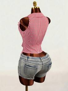 Mistrie 女士格子垂褶系带性感衬衫 - 彩色 - 查看 2