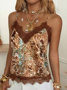 SHEIN EZwear 女士时尚蕾丝拼接吊带背心 - 彩色 - 查看 7