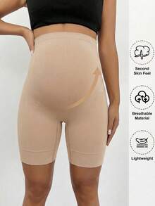 SHEIN Calcinha modeladora de maternidade premium, cintura alta até o meio da coxa para evitar assaduras, com suporte abdominal suave. - Caqui - Ver 3
